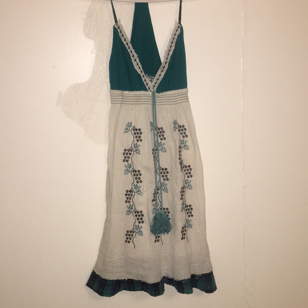 Green and white spaghetti strap dress